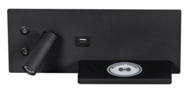 Nachtlamp model nighty zwart links met USB telefoon oplader en verstelbare nachtlamp nr 05-WL1344-30