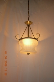 Retro hanglamp antiek messing 2-L met glazen bol nr:20363/2a