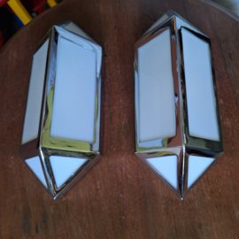 Paar vintage wandlampen, verchroomd ABS en satijnen plexiglas, Frankrijk, 1980