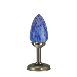Tafellamp strak mat nikkel bs20 h36cm blauw gewolkt traan kap nr 7Tu-292.36