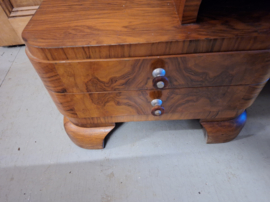 Notenhouten kaptafel art-deco 1920 origineel beslag grote spiegel nr K20247