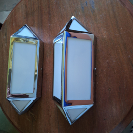 Paar vintage wandlampen, verchroomd ABS en satijnen plexiglas, Frankrijk, 1980