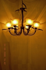 Bronskleurige hanglamp 6-lichts met gekleurde kapjes nr:20312/6