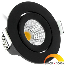 Inbouwspot zwart rond d6,5cm dim. naar warm 2000K->3000K licht 450L 60gr. nr 08-ED-10060