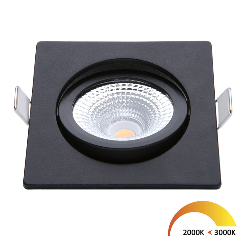 LED inbouwspot vierkant 2000K-3000K 450L 60gr. dimb. + driver CRI95 IP54 zwart kantel nr 08-ED-10026