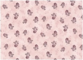 Quiltstof Stof A/S middenrose met donkerrood/bruin bloemetje 201