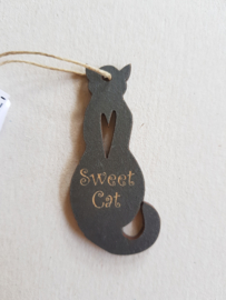 Houten label Sweet Cat d.grijs