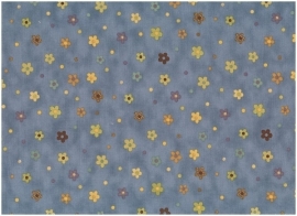 Quiltstof Stof A/S middenblauw met gekleurde bloemen 559