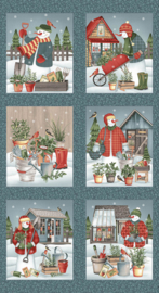 Quilt Kerst Panel Gardening Snow man