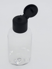 50 ml transparante ovale pet fles + mat zwarte klepdop