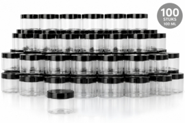 100 x 100 ml Potjes + glimmende zwarte deksel