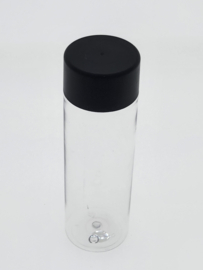 150 ML Transparante fles met platte bovenkant + Mat zwarte draaidop breed