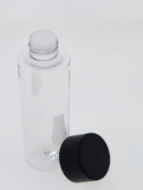 20x 150 ML Transparante fles met platte bovenkant + Mat zwarte draaidop breed