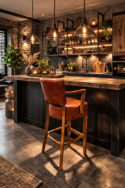 Luca barkruk in leder
