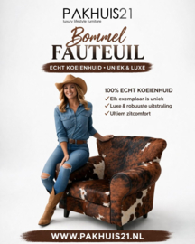 Bommel fauteuil smalle versie  in tricolor koeienhuid
