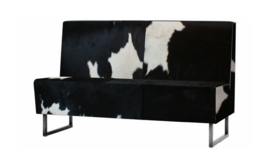 Antonis eetkamerbank 200cm, in zwart met wit koeienhuid