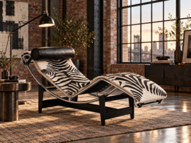 CORBUSIER LC4  LIGKUSSEN IN ZEBRAPRINT KOEIENHUID INCL. BINNENKUSSEN