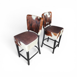 2x Bistro barkruk in bruin tricolor koeienhuid met bruin leder