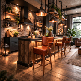 Luca barkruk in leder