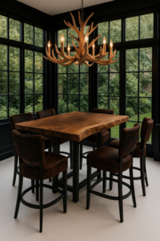 Bistro barstoel met rug, tricolor koeienhuid