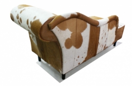 Josephine chaise longue 160cm, bruin met wit koeienhuid