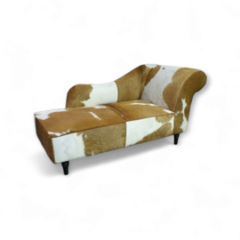 Josephine chaise longue 160cm, bruin met wit koeienhuid