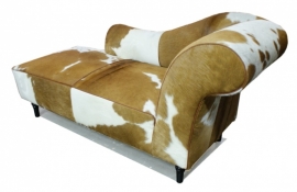 Josephine chaise longue 160cm, bruin met wit koeienhuid