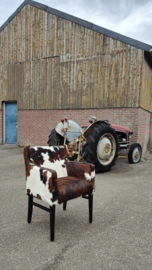 6x Brook armstoel met tricolor koeienhuid bekleding
