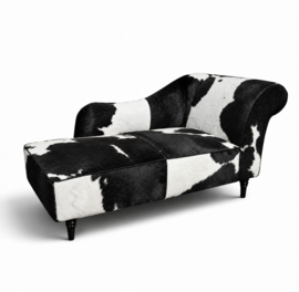 Josephine chaise longue 160cm, zwart met wit koeienhuid