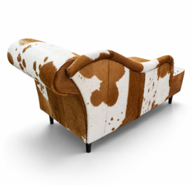 Josephine chaise longue 160cm, lichtbruin met wit koeienhuid