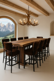 Bistro barkruk in bruin tricolor koeienhuid