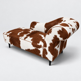 Josephine chaise longue 160cm, bruin met wit koeienhuid