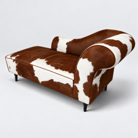 Josephine chaise longue 160cm, bruin met wit koeienhuid