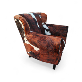 Bommel fauteuil smalle versie  in tricolor koeienhuid