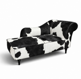 Josephine chaise longue 160cm, zwart met wit koeienhuid