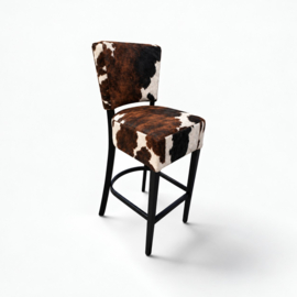 Bistro barstoel met rug, tricolor koeienhuid
