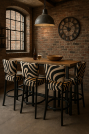 Bistro barstoel met rug, in zebralook koeienhuid