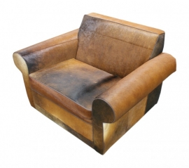 Rover fauteuil in bruin-bruin koeienhuid