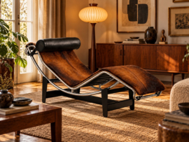 CORBUSIER LC4  LIGKUSSEN IN ZWART MET BRUIN KOEIENHUID INCL. BINNENKUSSEN