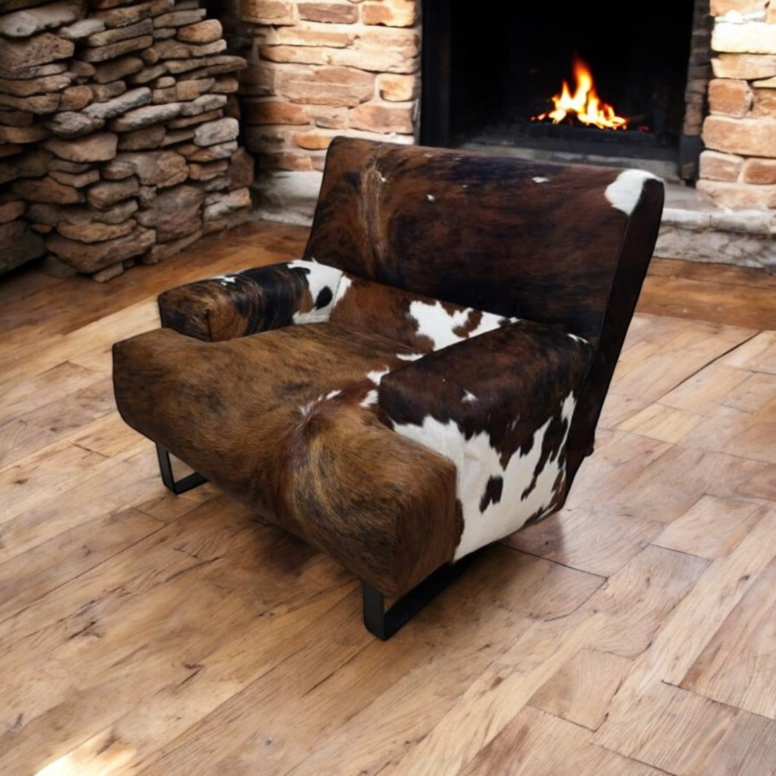 Fauteuil in tricolor koeienhuid