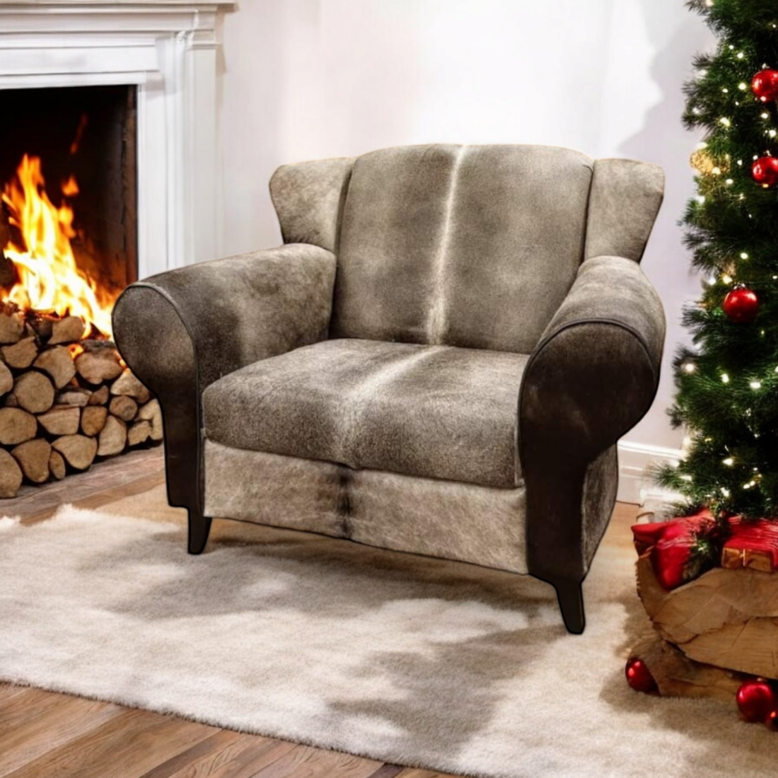 Bommel fauteuil in grijs koeienhuid
