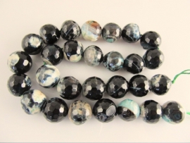 Agaat facet kraal zwart-blauw rond 14-14.5 mm