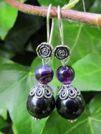 Oorbellen  "Black with Purple"