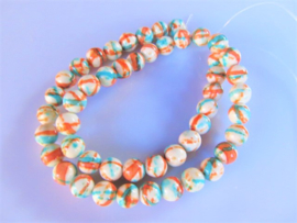 Jaspis ronde kraal wit-oranje-turquoise 8.2-8.5 mm