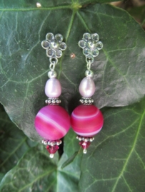 Oorbellen "Pink Agaat Flower"