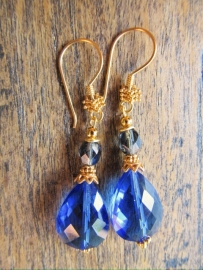 Oorbellen "Gold Blue Glass"