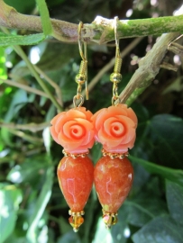 Oorbellen "Orange Jade Rose"