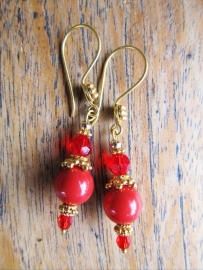 Oorbellen "Gold Red Coral"