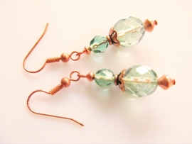 Oorbellen "Copper Green Glass"