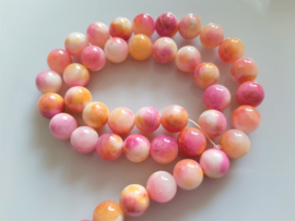 Jade wit-roze-oranje kraal rond 10-10.2 mm